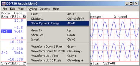 Data acquisition waveform with show dynamic range enabled